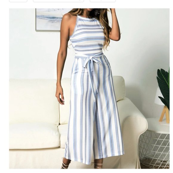 ChicksDesire Pants - Italian Blue Stripe Jumpsuit with Pockets
